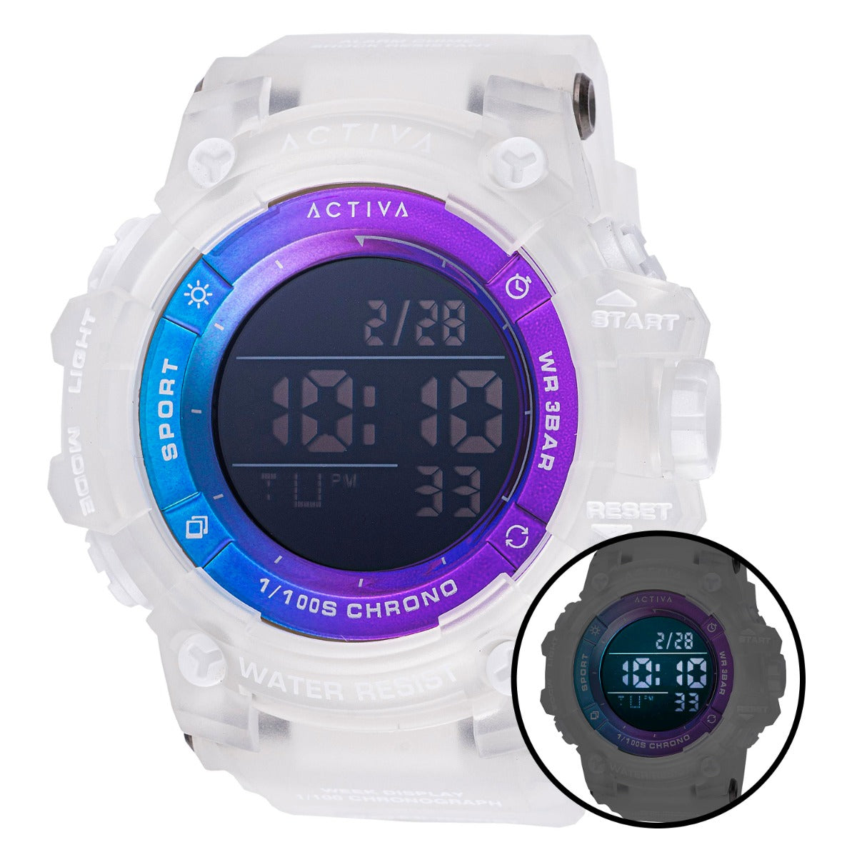 Activa X Invicta Digital Men's Watch - 53mm, Transparent and Clear