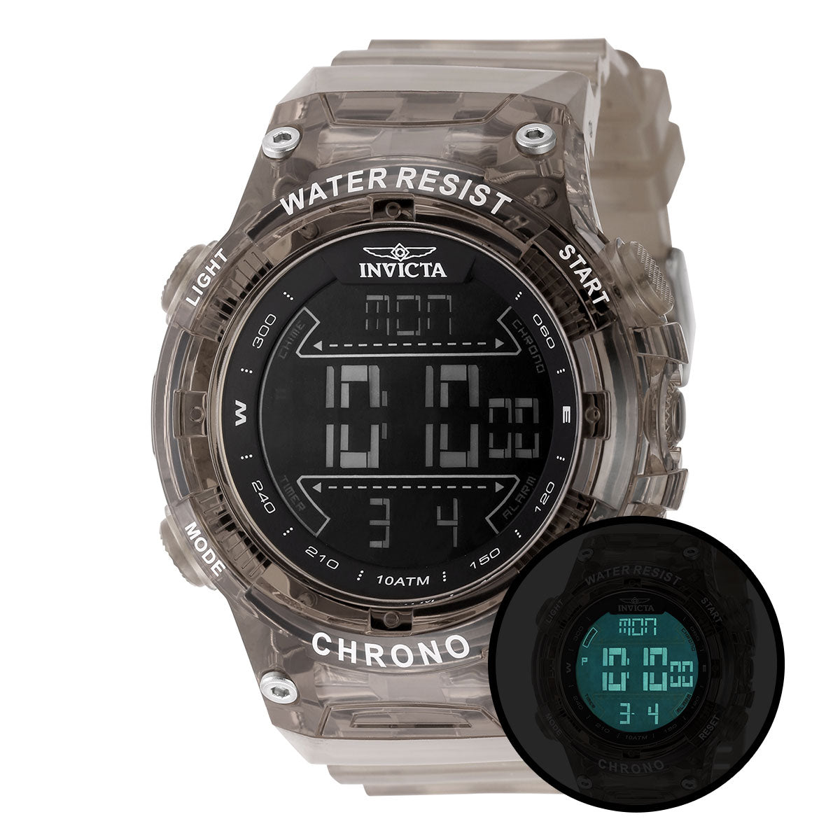 Invicta Racing  F1 Digital Unisex Watch - 52mm, Transparent, Smoke