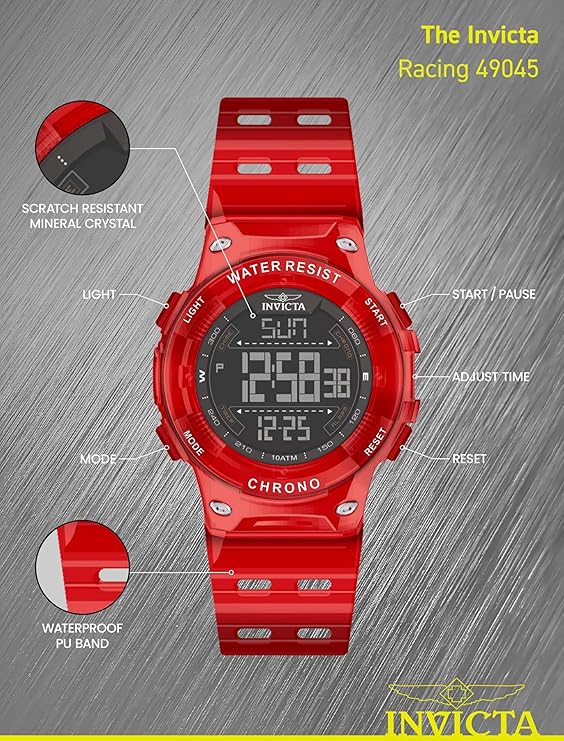 Invicta Racing F1 Digital Men's Watch - 52mm, Red Corsa