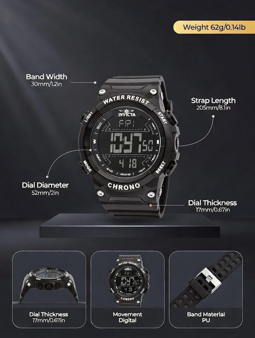 Invicta Racing F1 Digital UNISEX Watch - 52mm, MIDNIGHT BLACK